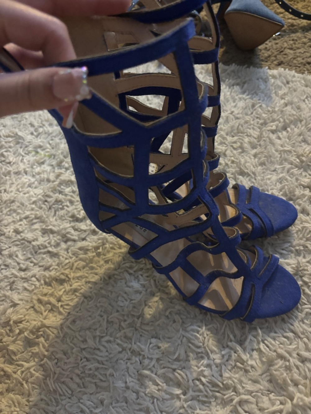 Chelsea & Zoe Royal Blue Strappy Cage High Heel Sandals